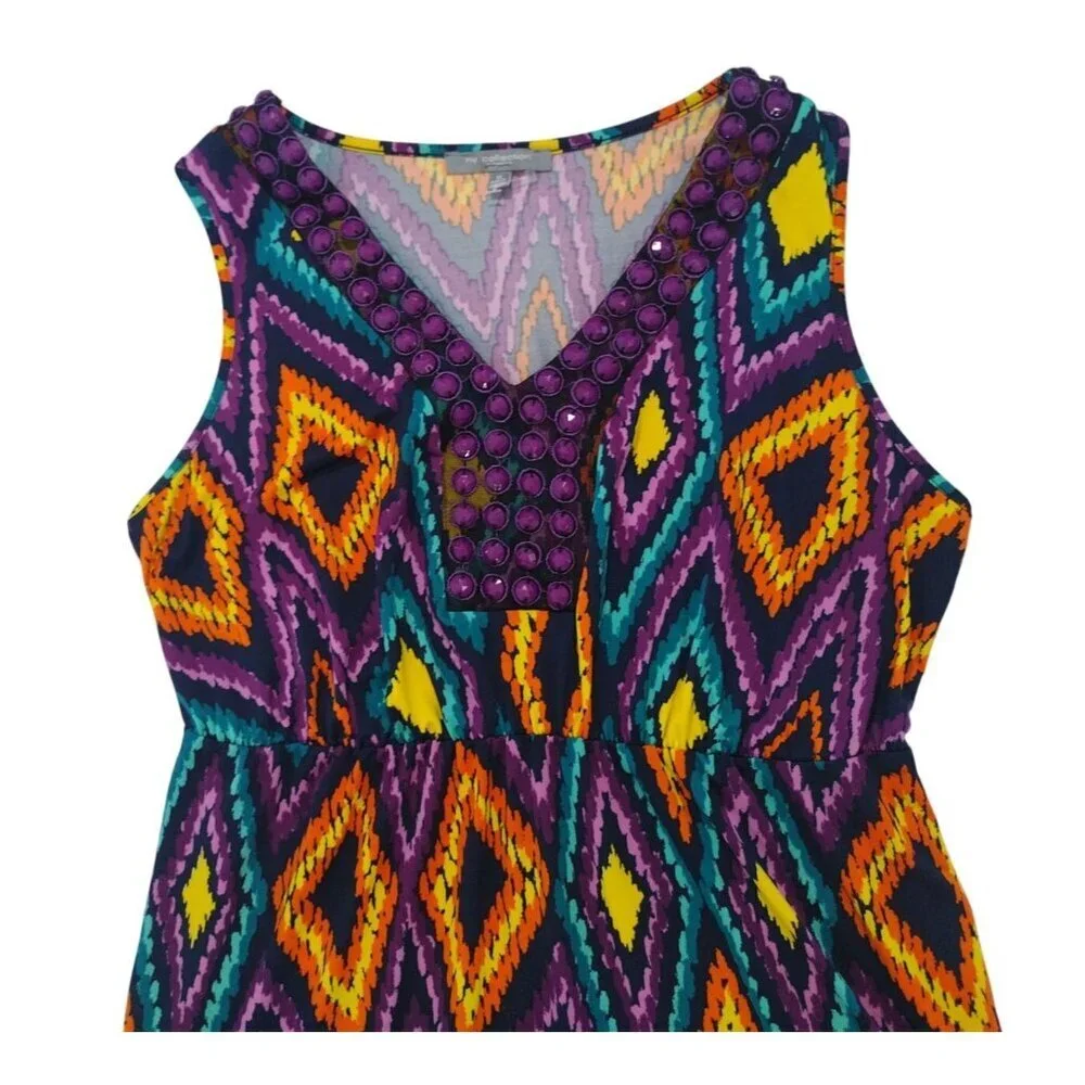 Ny Collection Women's Purple Gem Embellished V-Neck Sleeveless Maxi Dress, 1X. - Picture 6 of 8